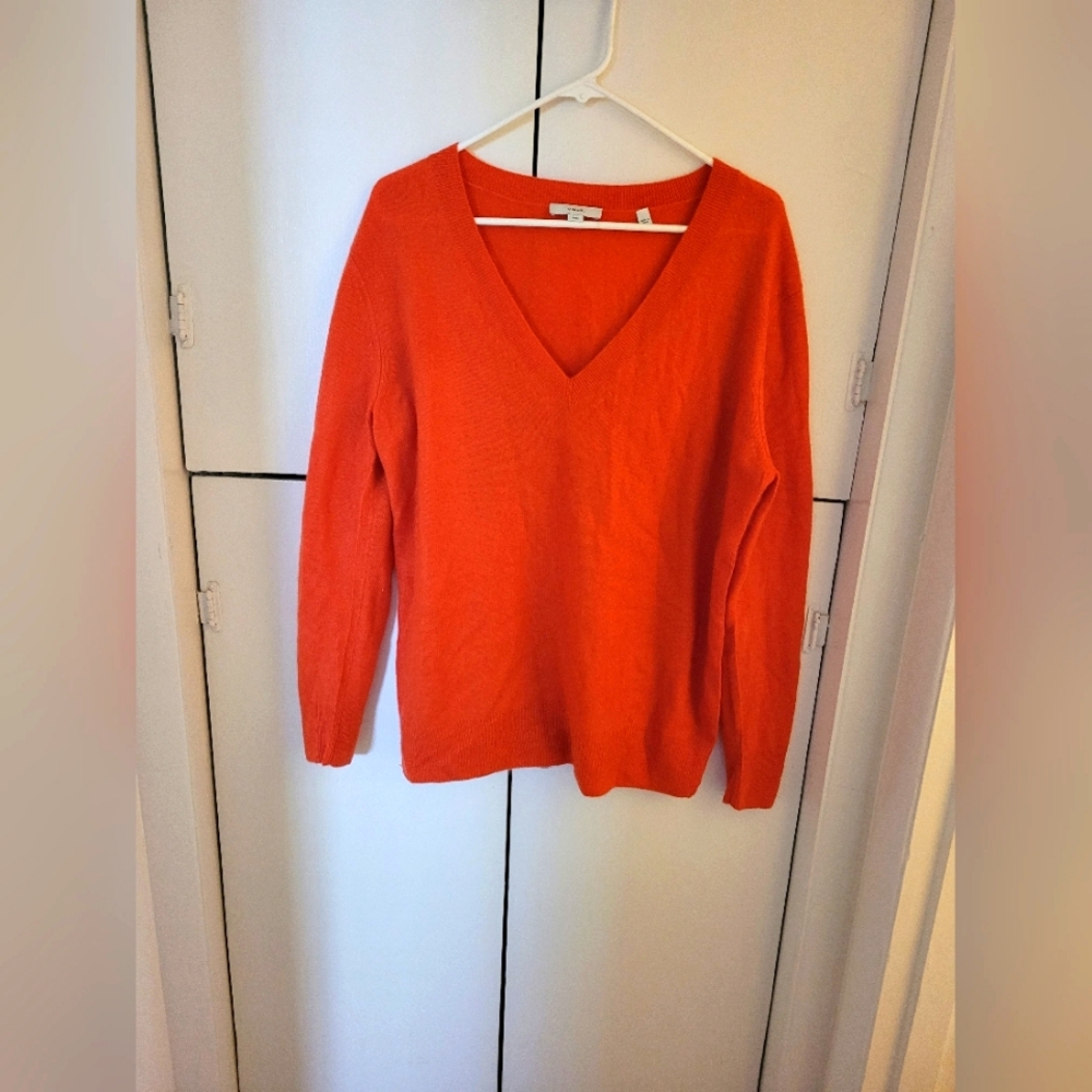 Vibrant Orange V-Neck Cashmere Sweater
